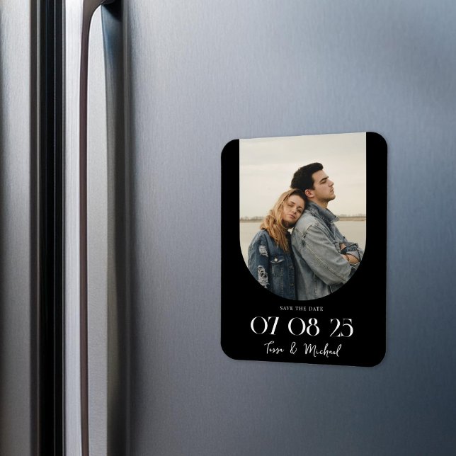 Ímã Foto do Arco Moderno Preto Branco Salve a Data (Criador carregado)