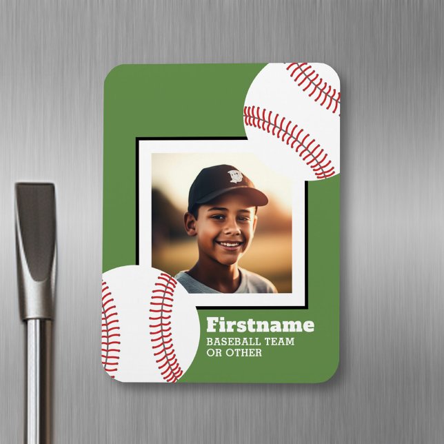 Ímã Foto do Baseball Adicionar Seu Nome - Pode Editar  (Personalized fridge magnet - sports photo)