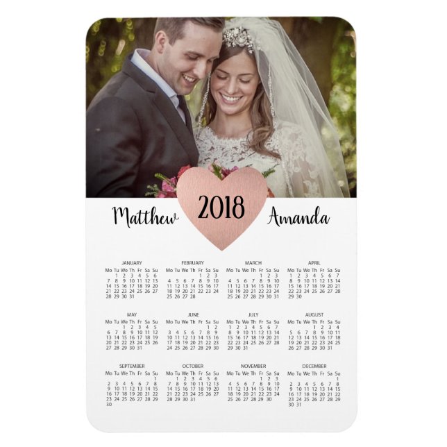 Ímã Foto do calendário para o casamento de recém-casad (Vertical)