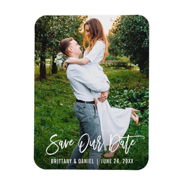 Ímã Foto do Casal de Script de Pincel Moderno Salva no (Vertical)