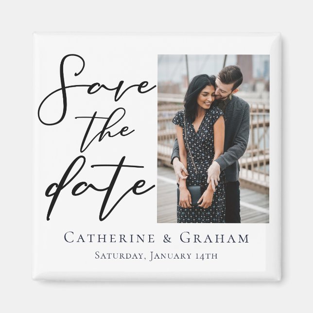 Imã Foto do Casal Moderno Chic Salvar a Data (Frente)