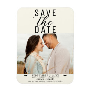Ímã Foto do Casamento de Save the Date em Off White Mo