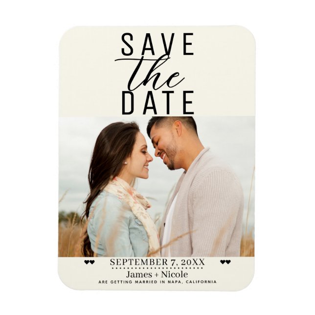 Ímã Foto do Casamento de Save the Date em Off White Mo (Vertical)