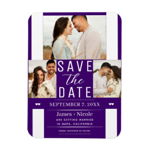 Ímã Foto do casamento de Save the Date roxo índigo mod