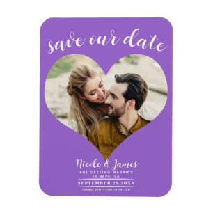 Ímã Foto do Casamento Purple Heart Save the Date