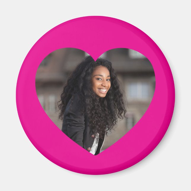 Imã Foto do Coração Rosa Quente (Frente)