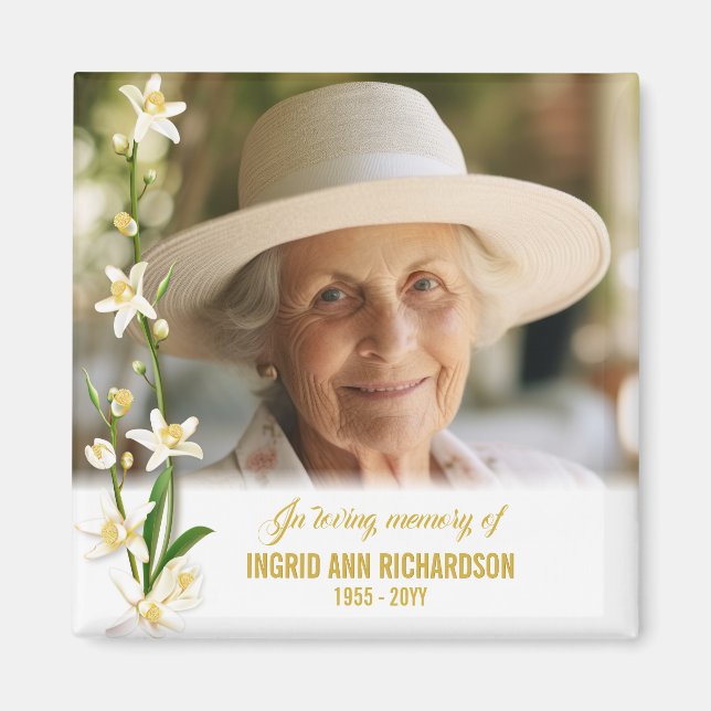 Imã Foto do Funeral da Lily White Orchid (Frente)