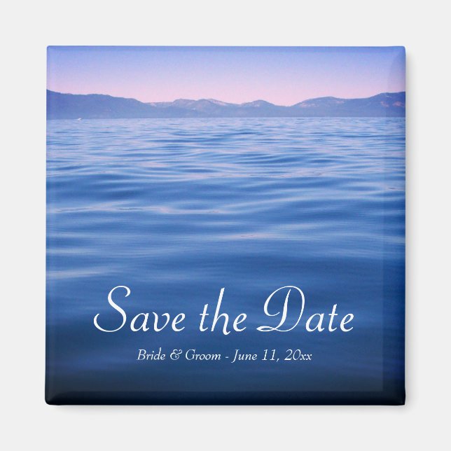 Imã Foto do Lago Tahoe Rosa e Azul Save the Date (Frente)