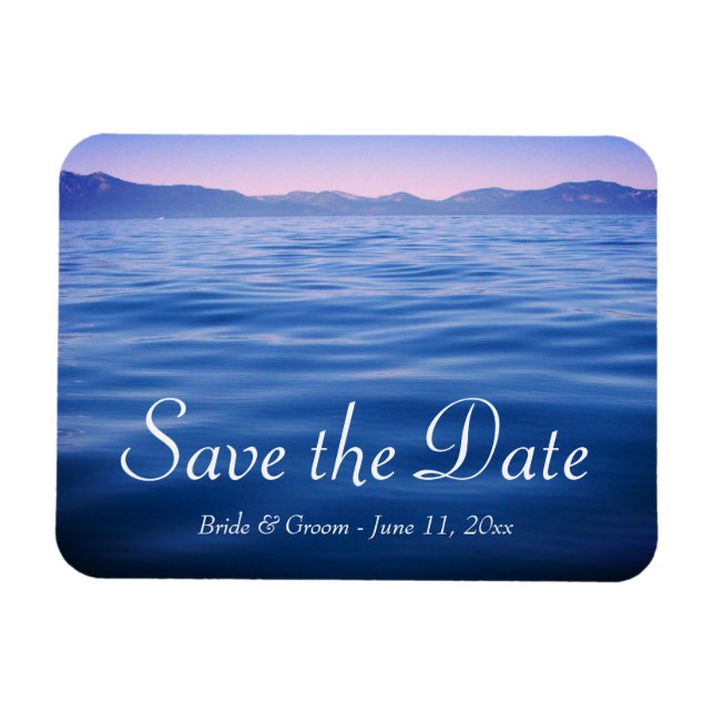 Ímã Foto do Lago Tahoe Rosa e Azul Save the Date (Horizontal)
