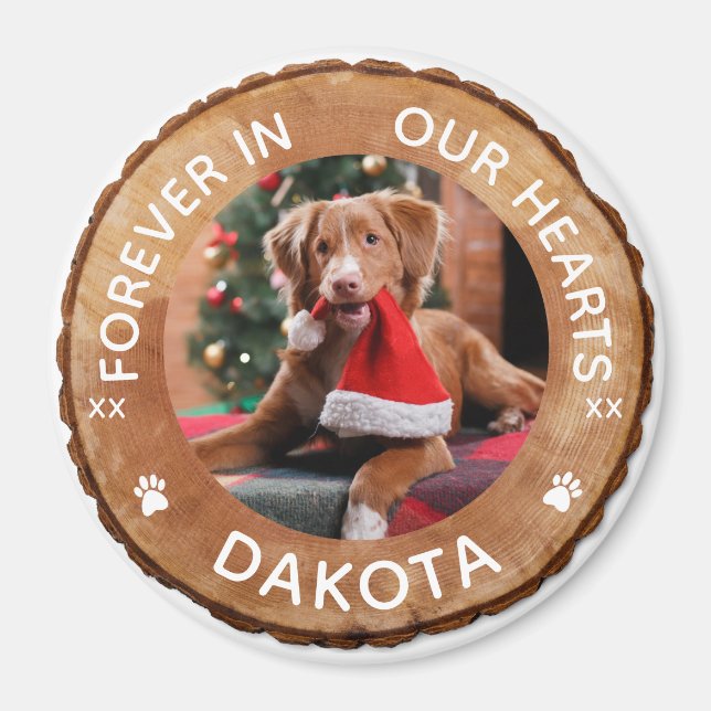 Imã Foto do Memorial Pet da Fatia de Madeira Rústica (Frente)