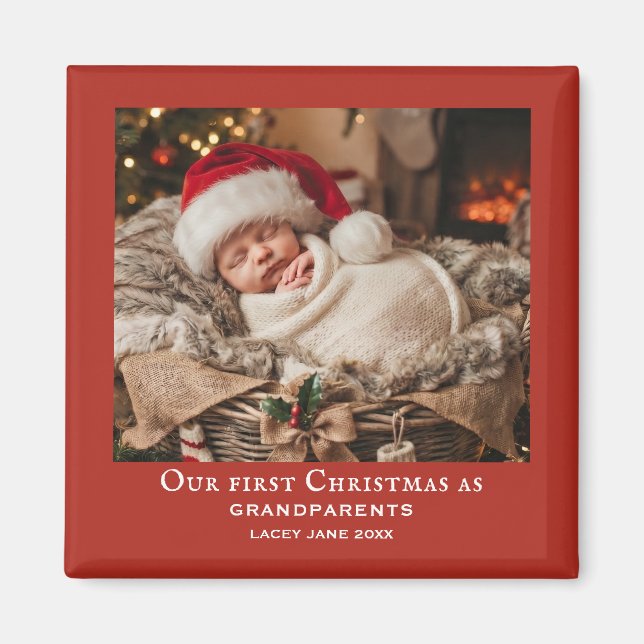 Imã Foto do Primeiro Natal do Bebê dos Avós Vermelhos (Frente)