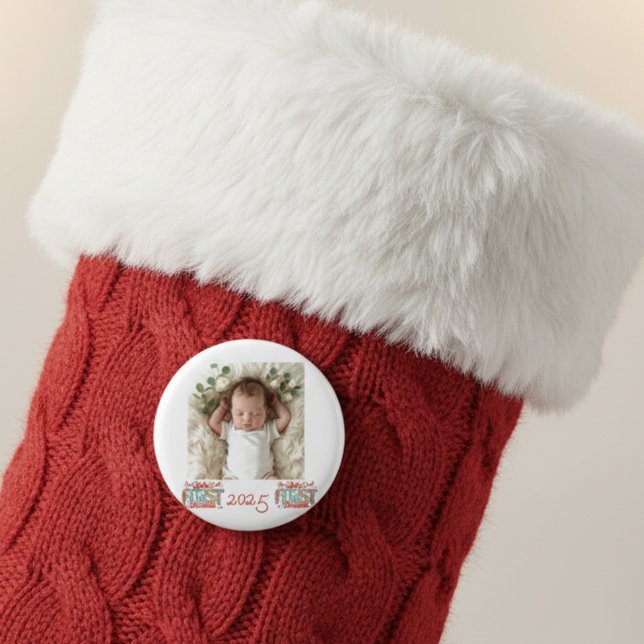 Imã Foto do Primeiro Natal do Bebê Personalize  (Criador carregado)