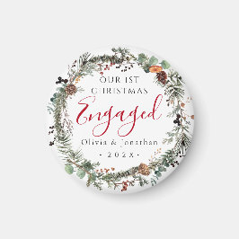 Imã Foto do primeiro Natal engajado em Greenery Wreath