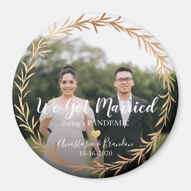 Imã Foto Dourada Chic Casada Durante Pandemia Keepsaac (Frente)