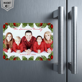 Ímã Foto e Nome de Família do Natal Vermelho Personali