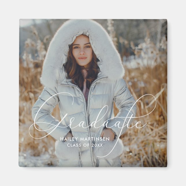 Imã Foto e nome do Formando de Script Elegante (Frente)