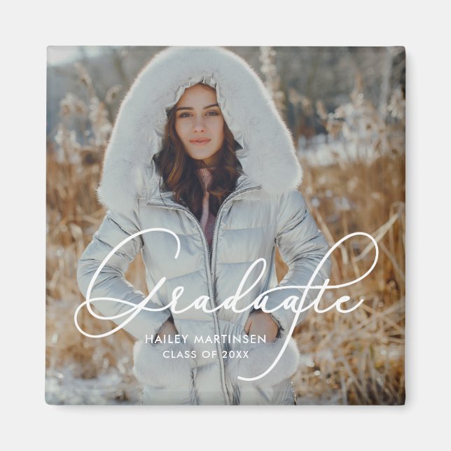 Imã Foto e nome do Formando de Script Elegante (Frente)