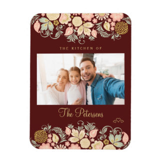 Ímã Foto e texto personalizados em blush carmesim de c