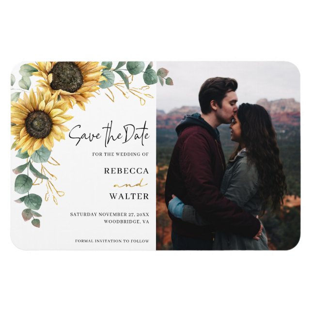 Ímã Foto em Aquarela de Girassol Save the Date (Horizontal)