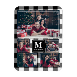 Ímã Foto em preto e branco com Xadrez 5 com monograma