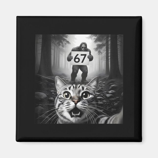 Imã Foto Engraçada de Gato com Bigfoot 67 Meme (Frente)