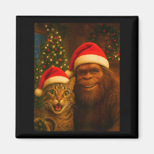 Imã Foto engraçada de gato com Bigfoot Natal Sasquatch