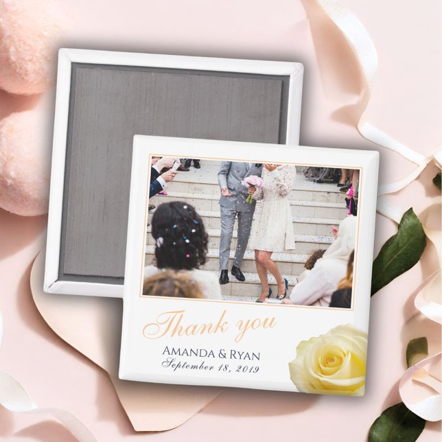 Imã Foto Floral de Rosa Amarela Elegante Obrigado Casa (Criador carregado)