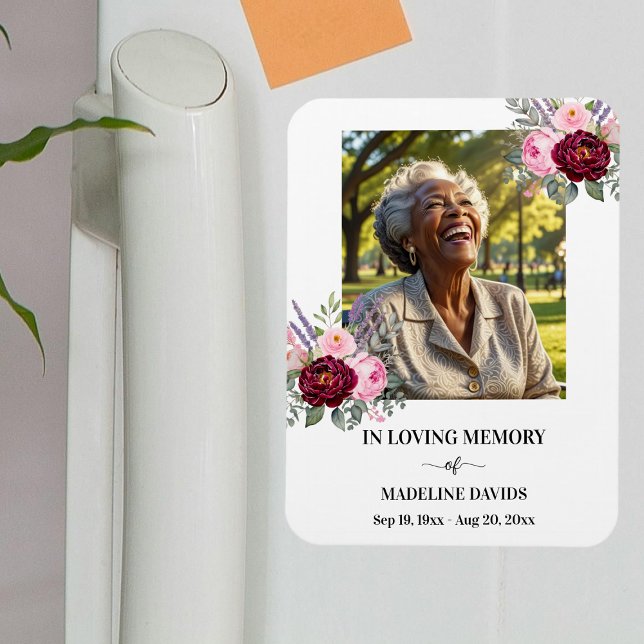 Ímã Foto Floral Memorial Elegante (Criador carregado)