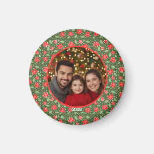Imã Foto Floral Personalizada Vermelha e Verde Moderna