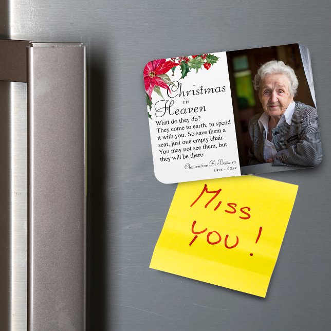 Ímã Foto Memorial de Natal Poinsettia no Céu (Poinsettia Christmas In Heaven Memorial Photo Magnet)