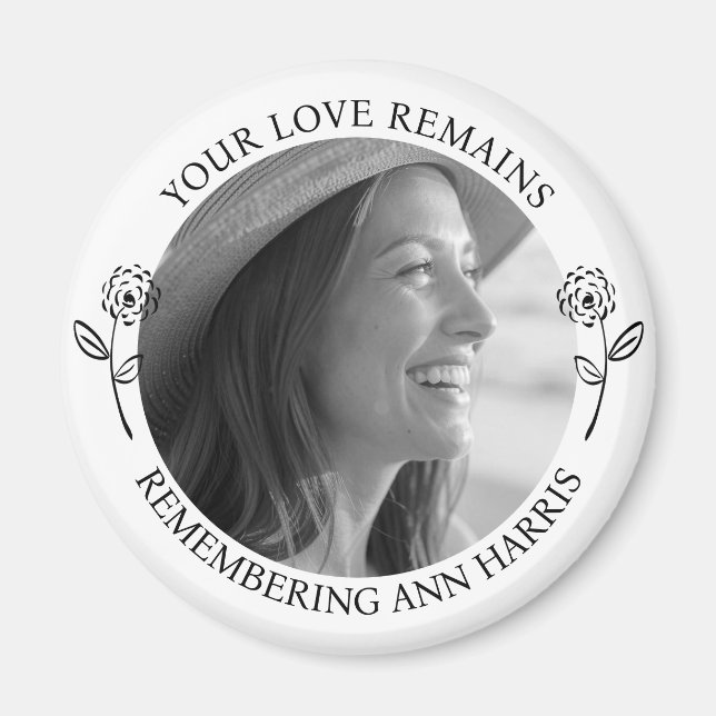 Imã Foto Memorial | Seu Amor Permanece | Flores (Frente)