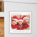Imã Foto moderna minimalista da família Feliz Natal<br><div class="desc">Simples tipografia mínima Feliz Natal,  mantendo um ímã festivo com foto personalizada,  nome da família e ano.</div>