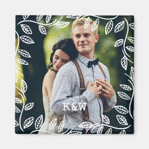 Imã Foto Monogrammed do quadro delicado das folhas