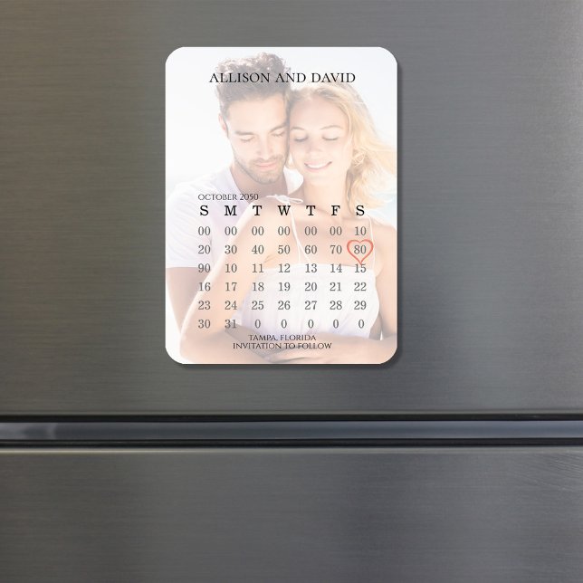 Ímã Foto para Salvar o Calendário de Casamento de Data (Elegant calendar wedding save the date magnet)