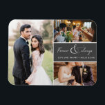 Ímã Foto para sempre e Cinza para agradecer a você Col<br><div class="desc">Cinza e roteiro branco "Para sempre e sempre" obrigado de casamento design com seus ímãs apresentando três das suas fotos favoritas de casamento. Mostre à sua família e amigos o seu apreço por fazer parte da sua celebração de casamento com um desses lindos seguidores.</div>