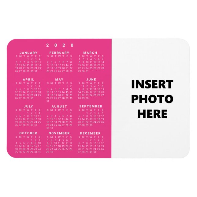 Ímã Foto personalizada 2020 | Calendário magenta cor-d (Horizontal)