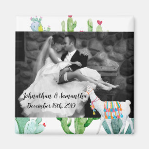 Imã Foto personalizada Boho Llama Bohemian Cact