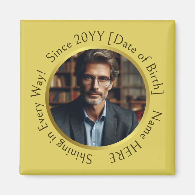 Imã Foto personalizada brilhando Dourado amarelo (Frente)