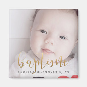 Imã Foto personalizada   Caligrafia Dourada batismo