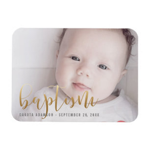 Ímã Foto personalizada   Caligrafia Dourada batismo