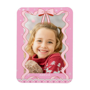 Ímã Foto Personalizada com Fita Rosa Pastel Moderna