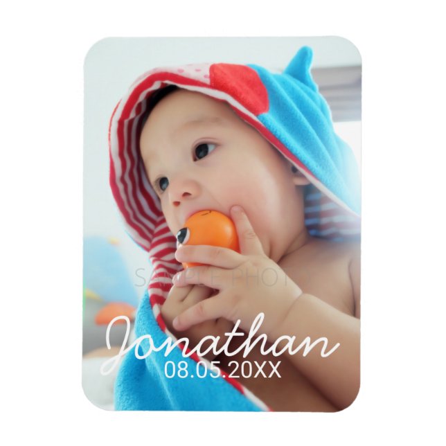 Ímã Foto personalizada com nome e data (Vertical)