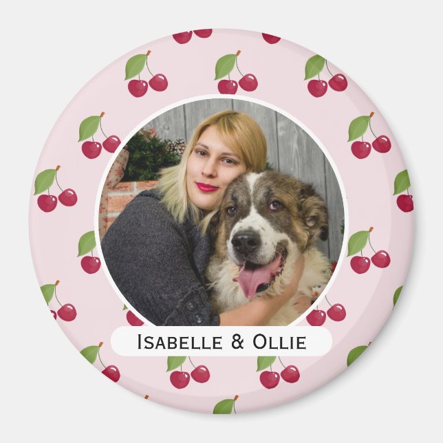 Imã Foto Personalizada com Padrão de Cereja Fofa (Frente)