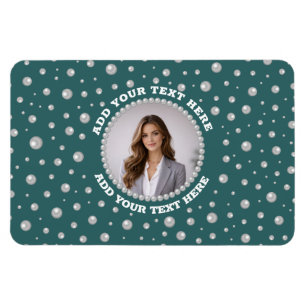 Ímã Foto Personalizada com Pérolas em Círculo sobre Az