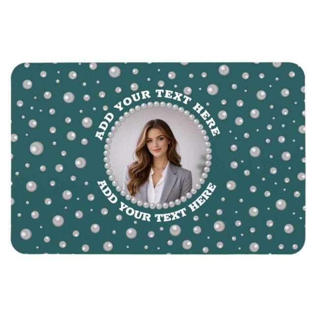Ímã Foto Personalizada com Pérolas em Círculo sobre Az (Horizontal)