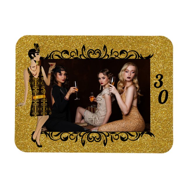 Ímã Foto Personalizada Da 30 Da Garota Flapper Do Glam (Horizontal)