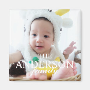 Imã Foto personalizada da família com nome da famíli