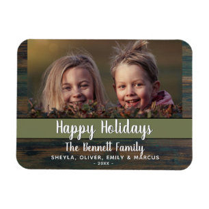Ímã Foto Personalizada Da Família Rustic Happy Holiday
