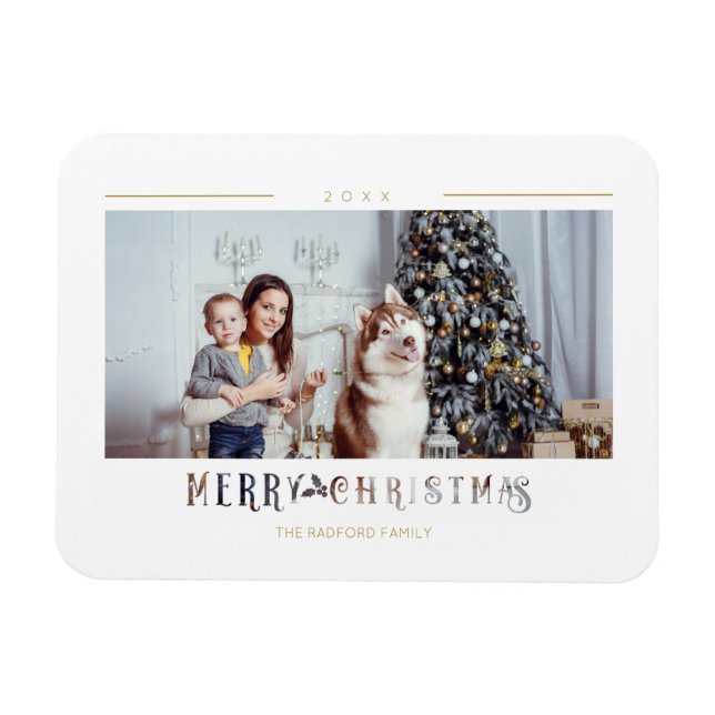 Ímã Foto personalizada da tipografia de Natal feliz mo (Horizontal)