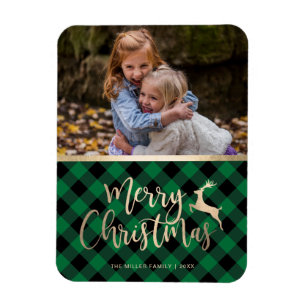 Ímã Foto personalizada da Xadrez de Natal Dourada Eleg